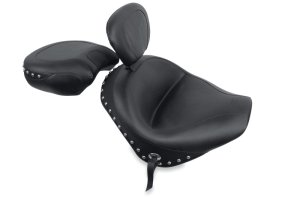 Honda VTX1300 Two-Piece Motorcycle Seat - Mustang Motorcycle - Wide Touring w/Driver Backrest Studs - Black - `02-`09